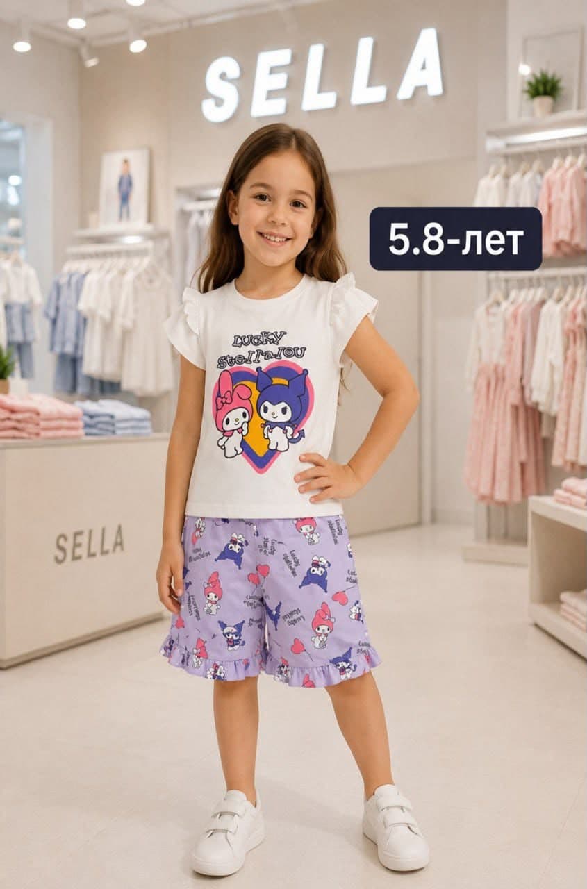 Модный костюм для девочки SELLA с персонажем Kuromi (Лавандовый, 5-8 лет)